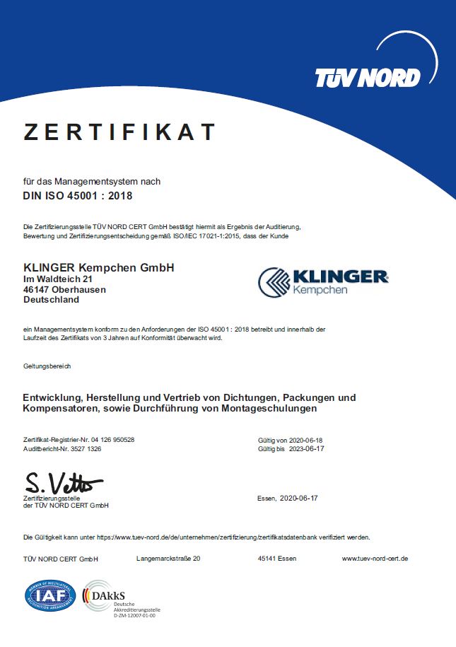 Zertifikat ISO 45001