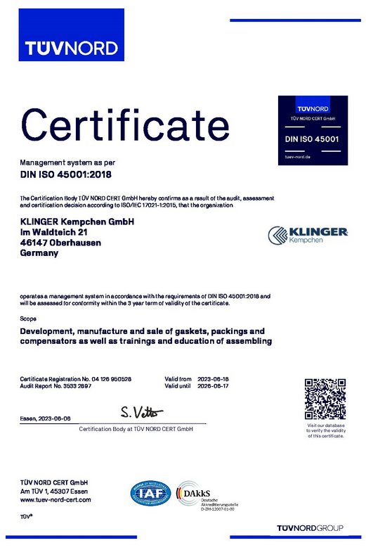 management system as per DIN ISO 45001:2018