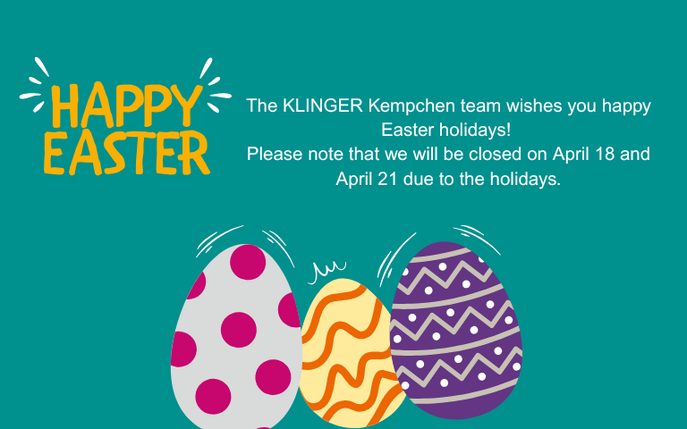 Das Team von KLINGER Kempchen wünscht schöne Osterfeiertage! The KLINGER Kempchen team wishes you happy Easter holidays!